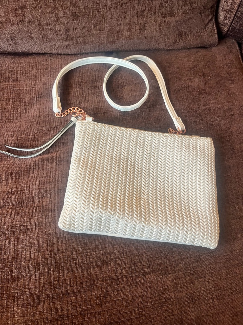 Maurices White herringbone pattern shoulder Purse